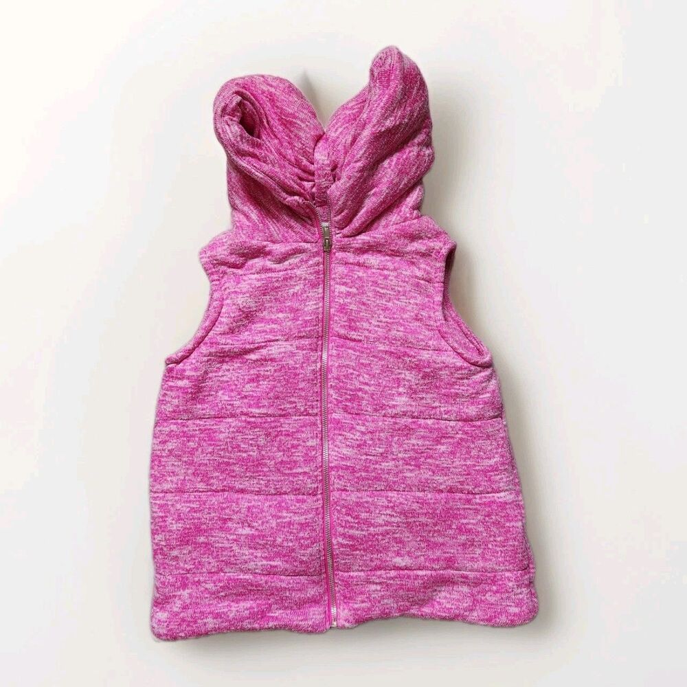 Chance or Fate Pink White Hooded Vest Sleeveless Stretch Puff Girls L EUC
